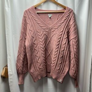 Rhythm Peach Rainbow Pastel Chunky Knit V Neck Sweater- M